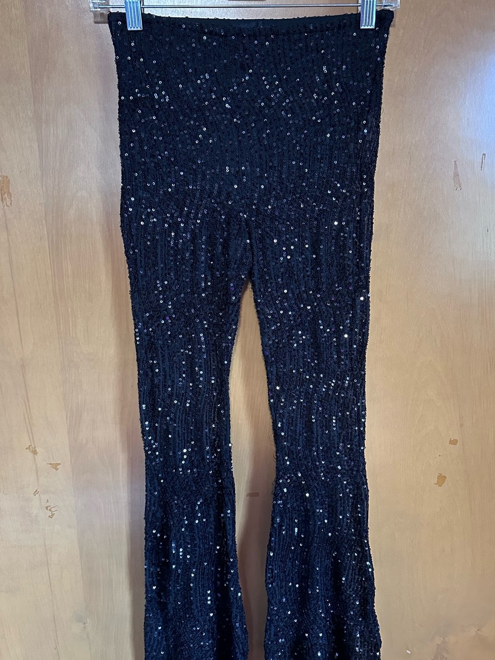 Akira Black Sequin Knit Flare Pants